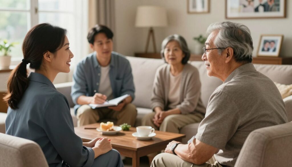 Family discussing growing care needs and support at home