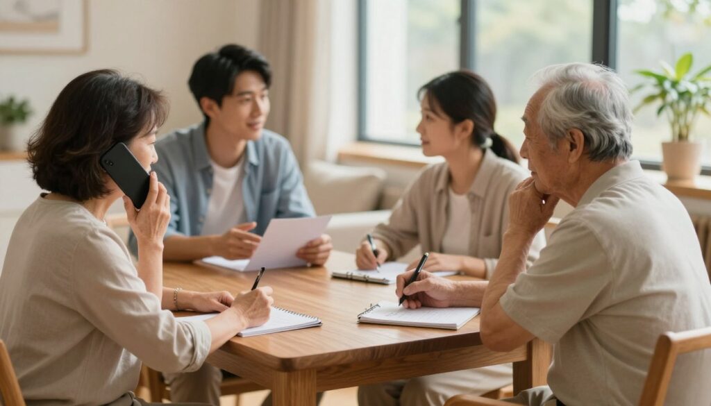 Family preparing care needs and timing details before calling Family preparing care needs and timing details before calling